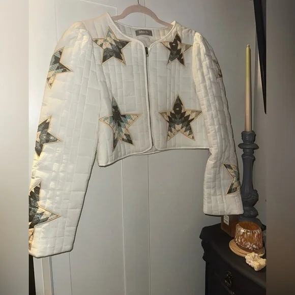 NWOT Blue B Quilted Multi Star Embroidered Padded Zip Up Jacket